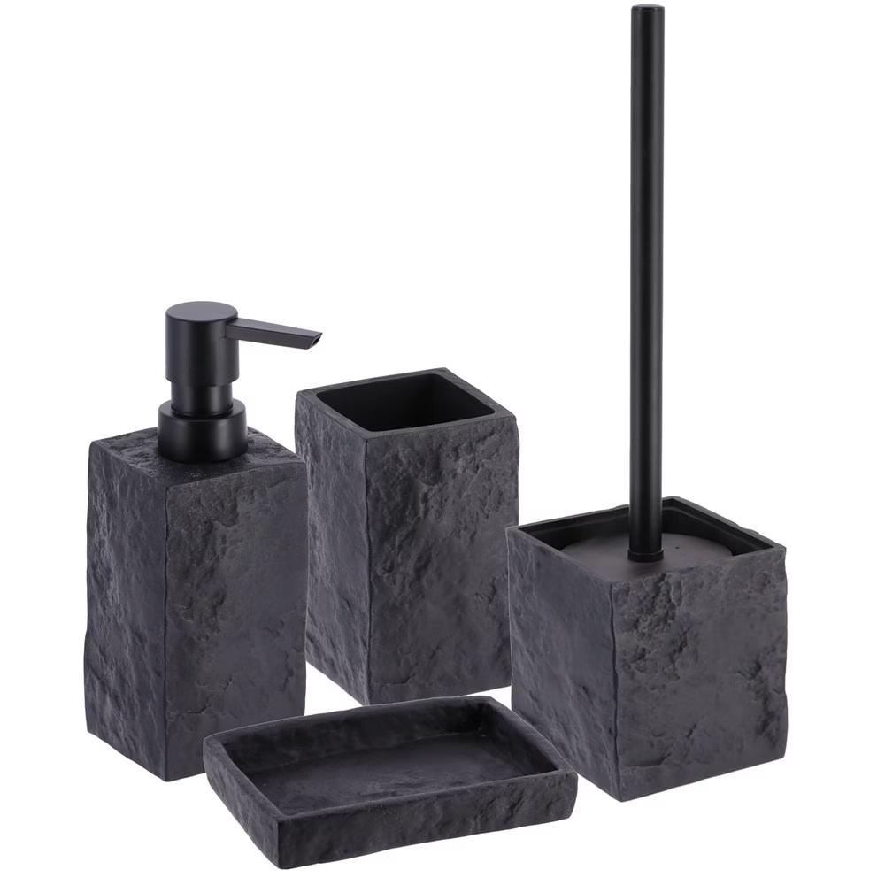 French Home Goods Modern Square Resin Stone Effect Bathroom Tumbler – Versatile Toothbrush Holder, Makeup Brush Cup and Countertop Organizer
