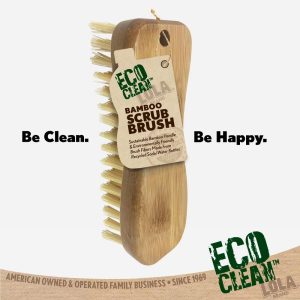 Bamboo Scrub Brush for Cleaning, Ergonomic Sustainable Durable Poly Bristles Made from Recycled Soda/Water Bottles Easy Hang Hole 1 Count