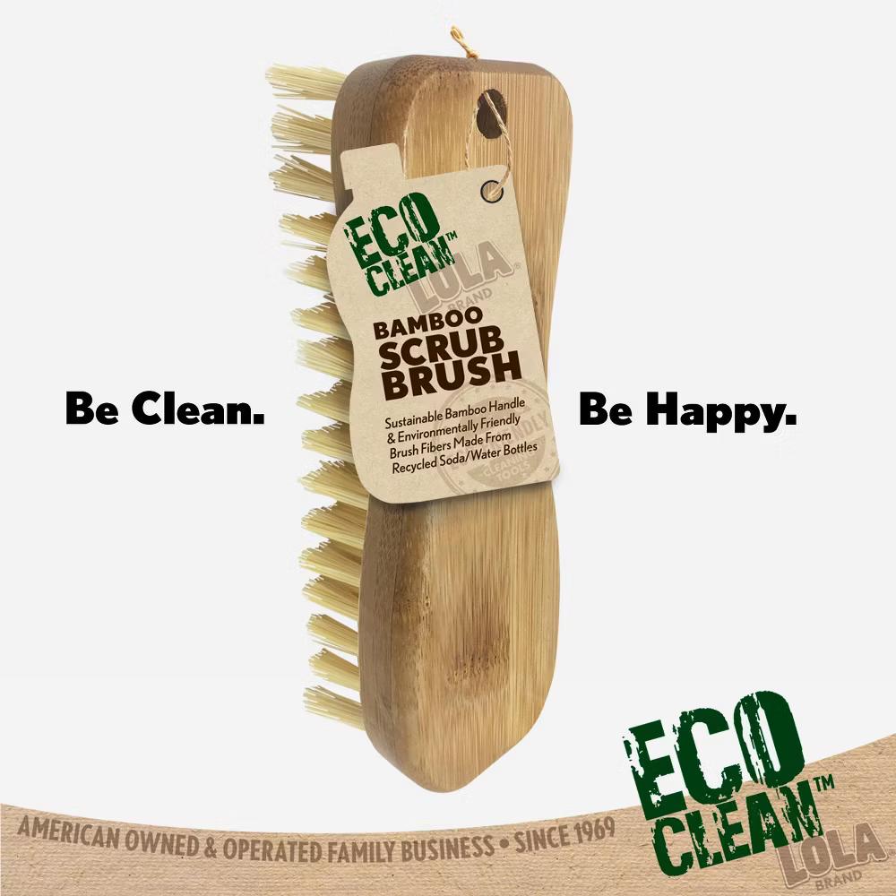 Bamboo Scrub Brush for Cleaning, Ergonomic Sustainable Durable Poly Bristles Made from Recycled Soda/Water Bottles Easy Hang Hole 1 Count