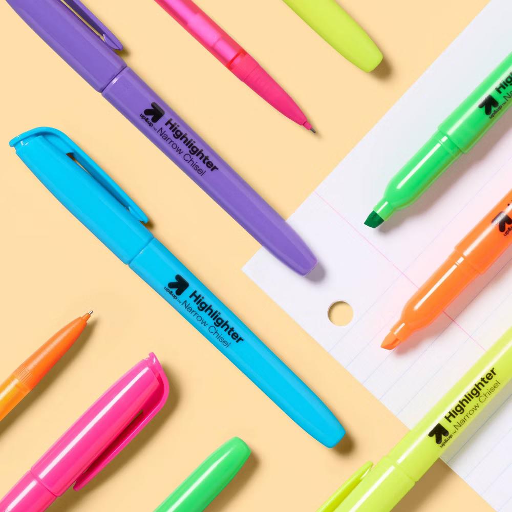 Highlighters Narrow Chisel Tip Multicolor 12ct - Fine Point School Supplies, Kids Art, Office Markers - Image 2