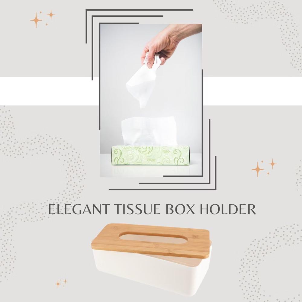 French Home Goods White Tissue Box Cover Padang with Bamboo Top - Elegant Design for Home and Office - Enhance Décor and Organization - Image 11