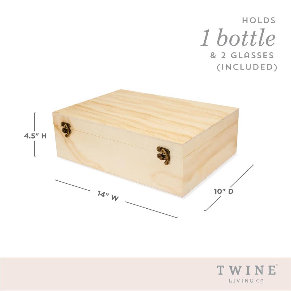 Twine Wooden Champagne Bottle Gift Box and 2 Stemless Gold Rim Champagne Flutes, Sparkling Wine Box with Lid, Packing Straw, Holds 1 Champagne Bottle - Image 6