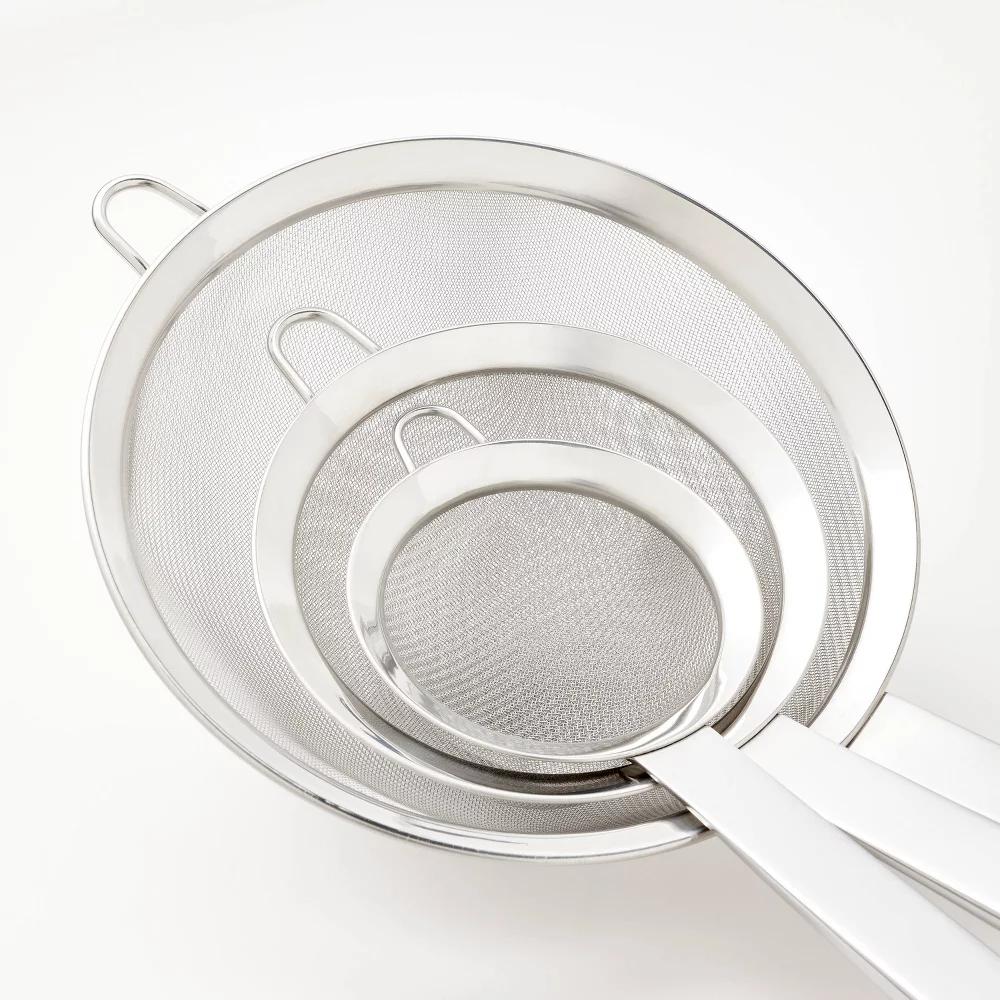 3pc (3", 5", and 8") Stainless Steel Mesh Strainer Set Silver - Image 3
