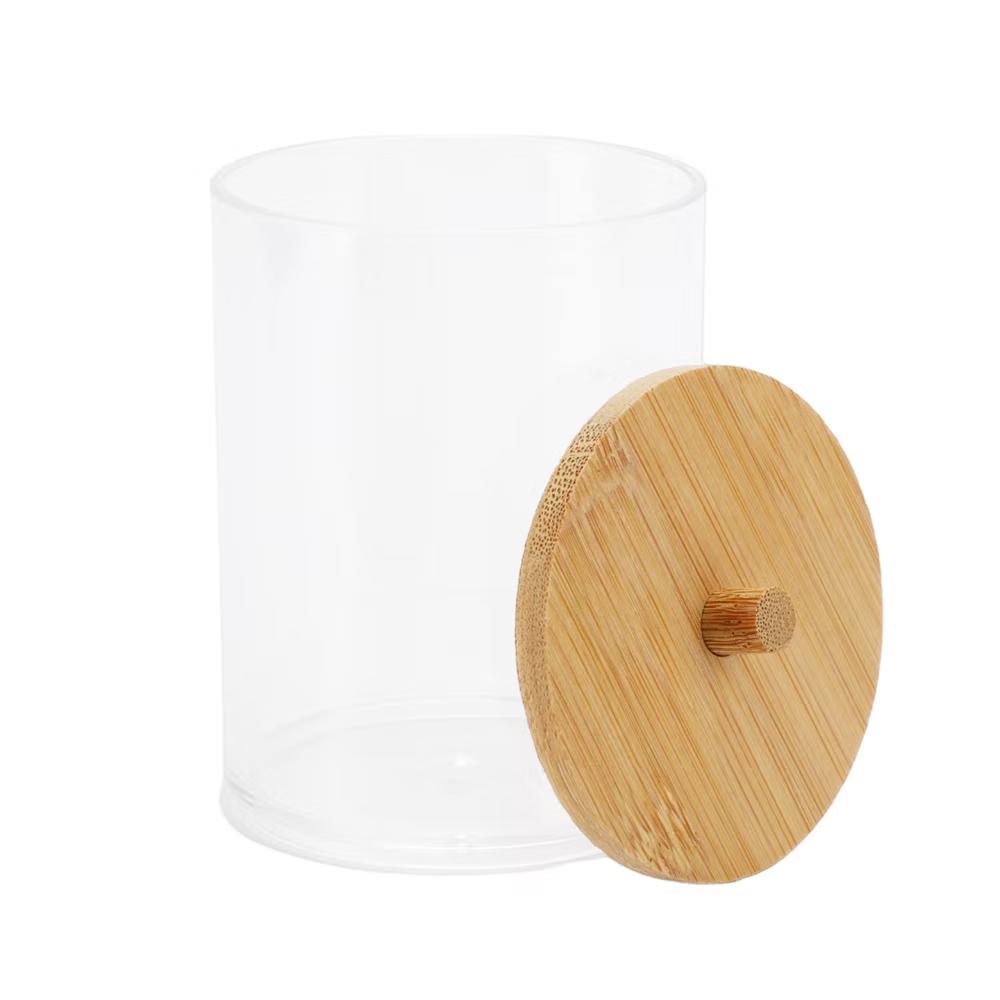 Acrylic Bamboo Wood Cotton Swab Jar Clear Wood Color 1 Pc - Image 11