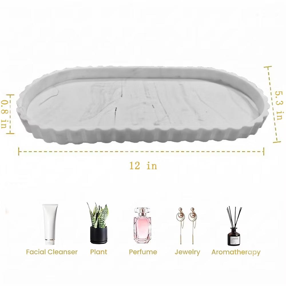 2Pc Round Silicone Vanity Tray Set Decorative Catchall Organizer for Bathroom Countertop Perfume White - Image 91