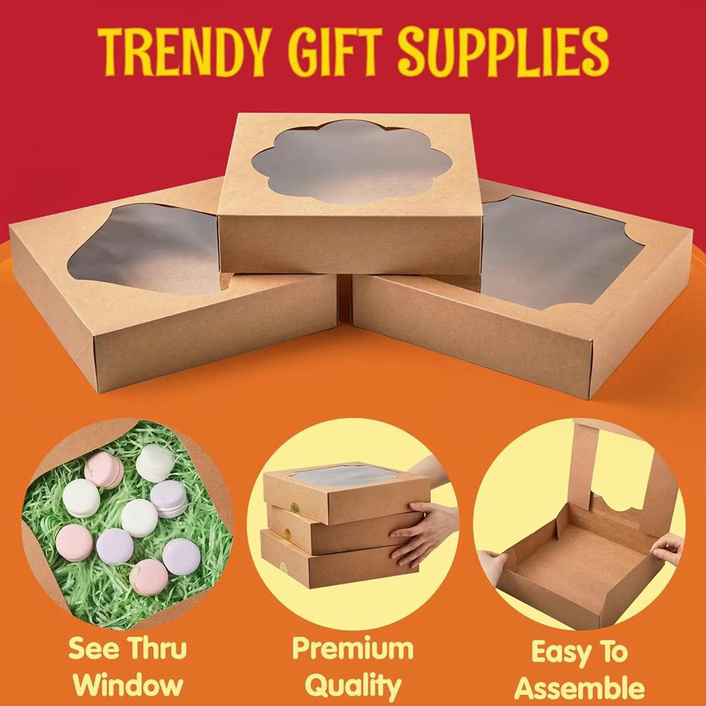 15 Pcs Kraft Bakery Boxes with Stickers, Perfect for Cakes, Pies, Cookies, Muffins, Thanksgiving & Christmas - Image 4