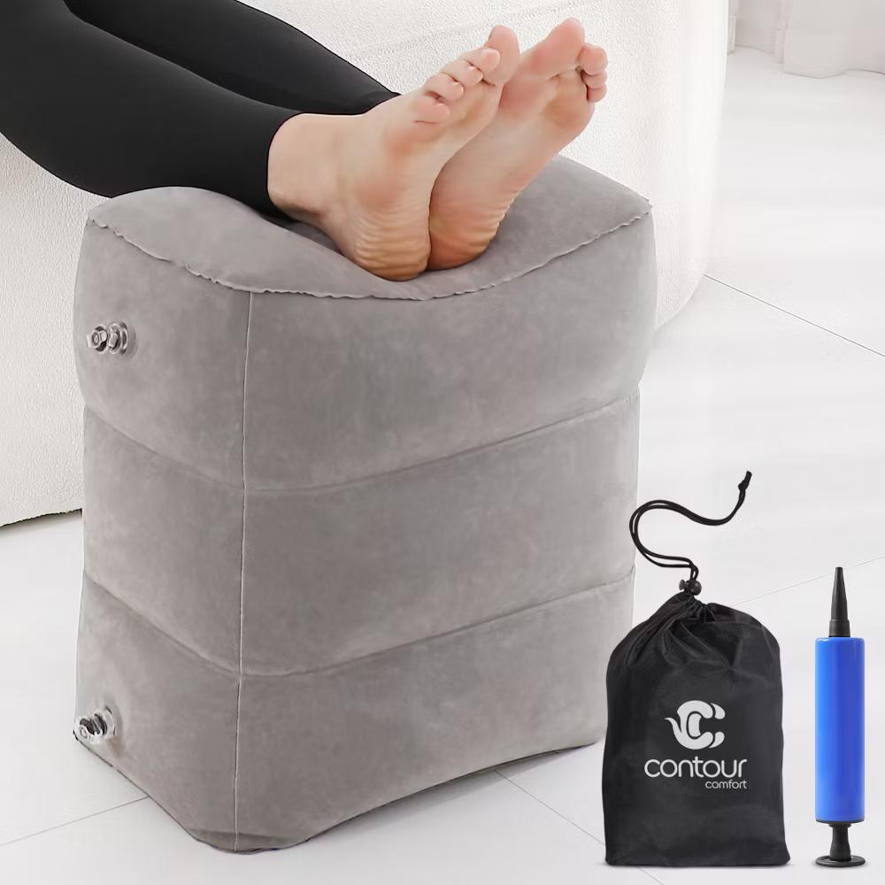 Inflatable Airplane Foot Rest with Pump & Carry Bag, 3-Height Travel Footrest for Kids, Toddlers, Office, Car & Train