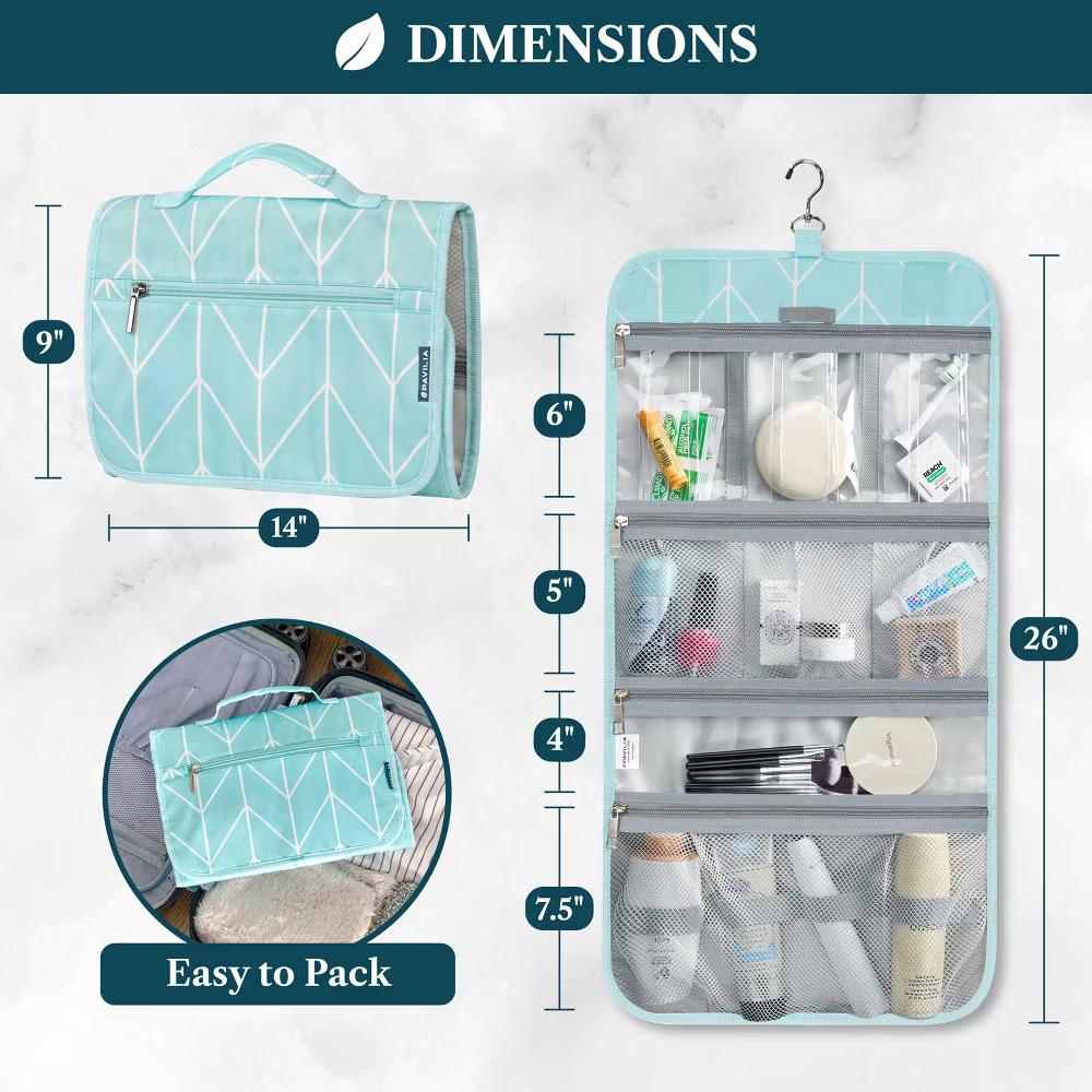 Hanging Toiletry Bag Women Men, Travel Kit Foldable Waterproof Organizer, Roll up Cosmetics Makeup Essentials Jewelry Case - Image 42