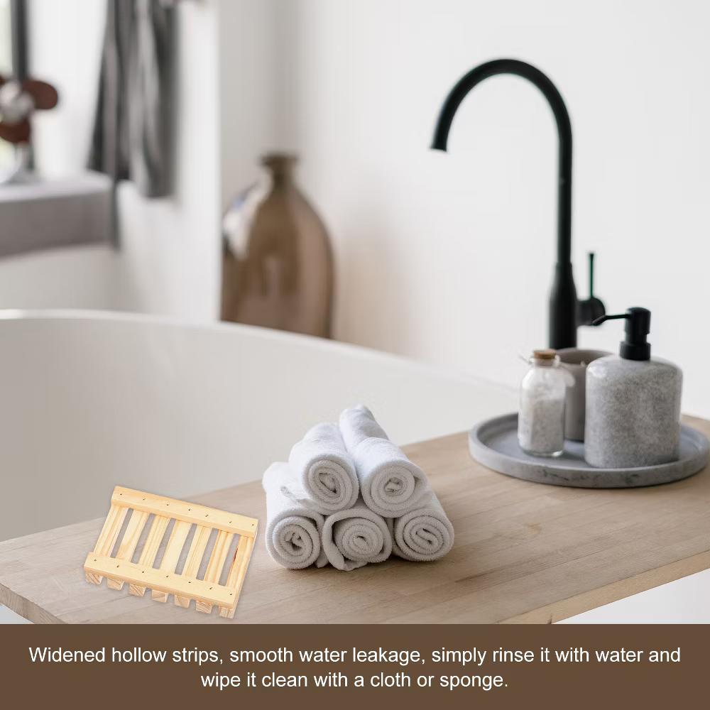 Wooden Natural Self Draining Bathroom Kitchen Sink Soap Dish - Image 8