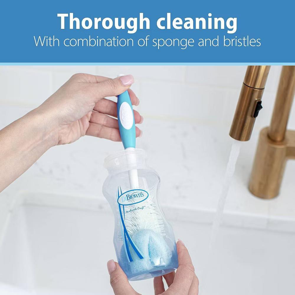 Dr. Brown's Baby Bottle Cleaning Brush, Sponge and Bristle Brush with Nipple Cleaner -3pk - Blue - Image 11