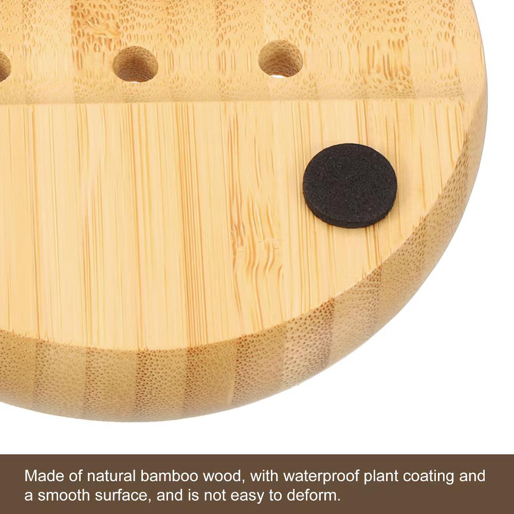 Natural Bamboo Self-Draining Round Smooth Bathroom Soap Dish - Image 2
