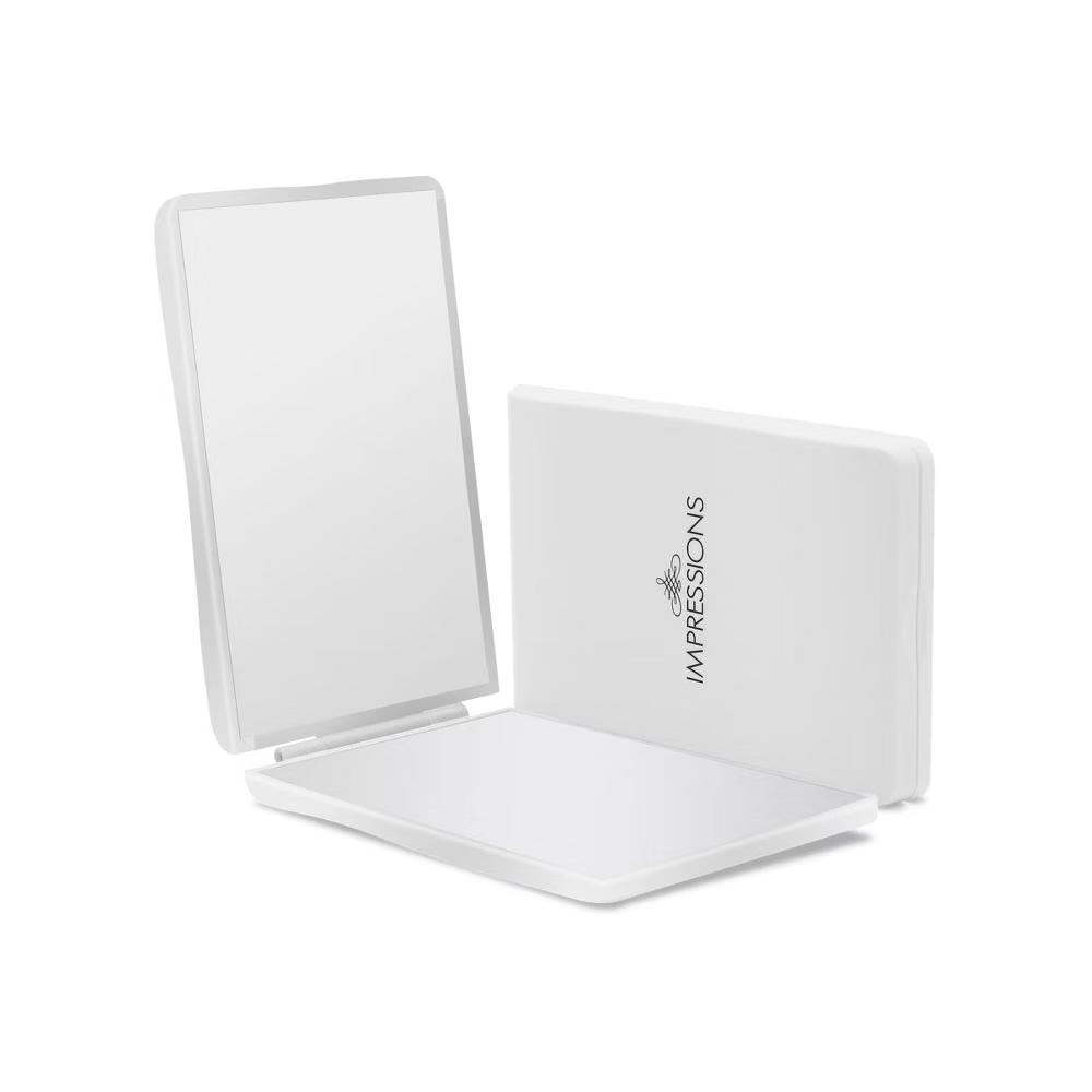 Impressions Vanity SLAYssentials Bifold Compact Mirror with Dual 1X 2X Mirrors, Portable Folding Design, Slim Travel Makeup Mirror Case