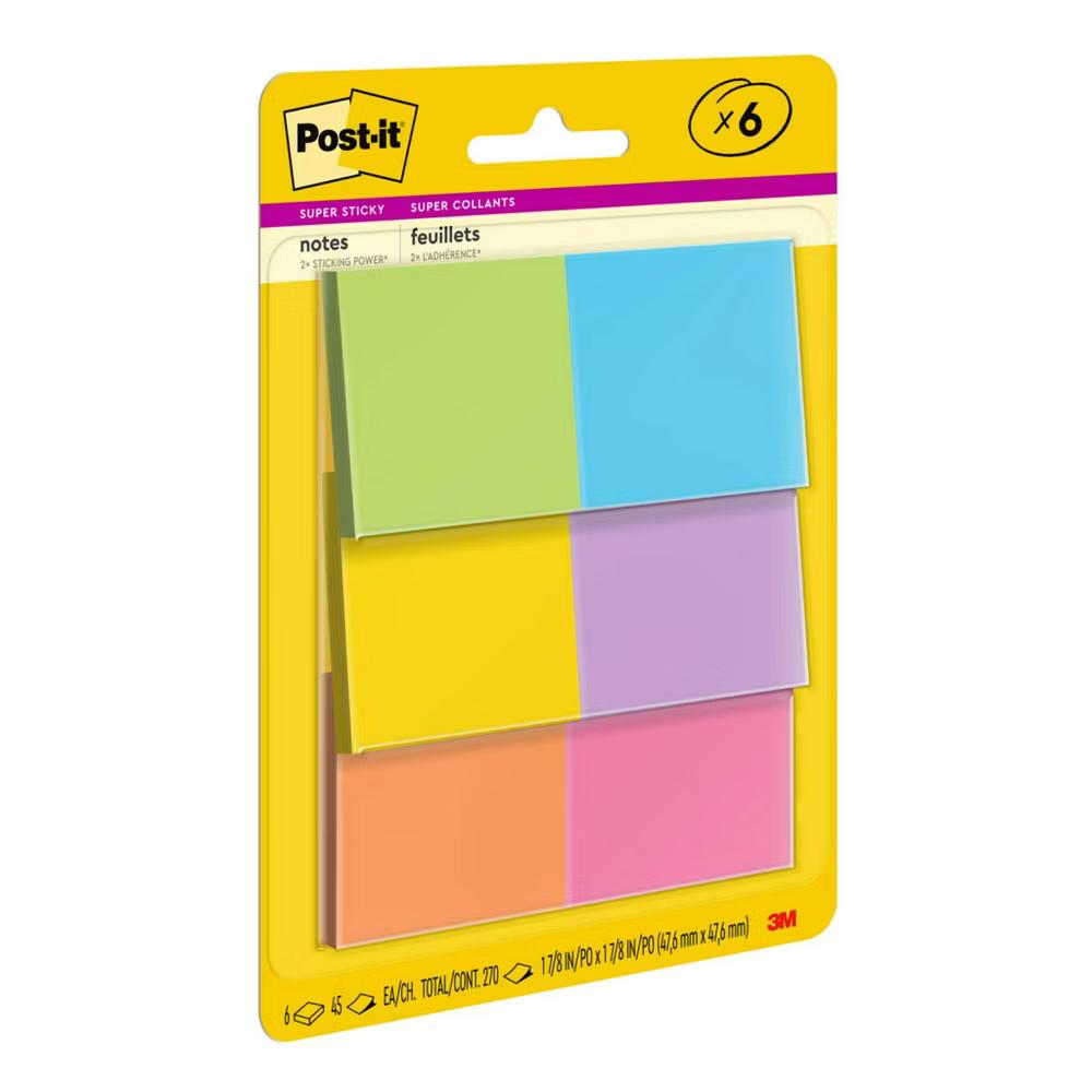 Super Sticky Notes, 1 7/8 in. 1 7/8 in., Energy Boost Collection, 6 Pads/Pack, 45 Sheets/Pad: Multicolor, Uncoated Paper - Image 11