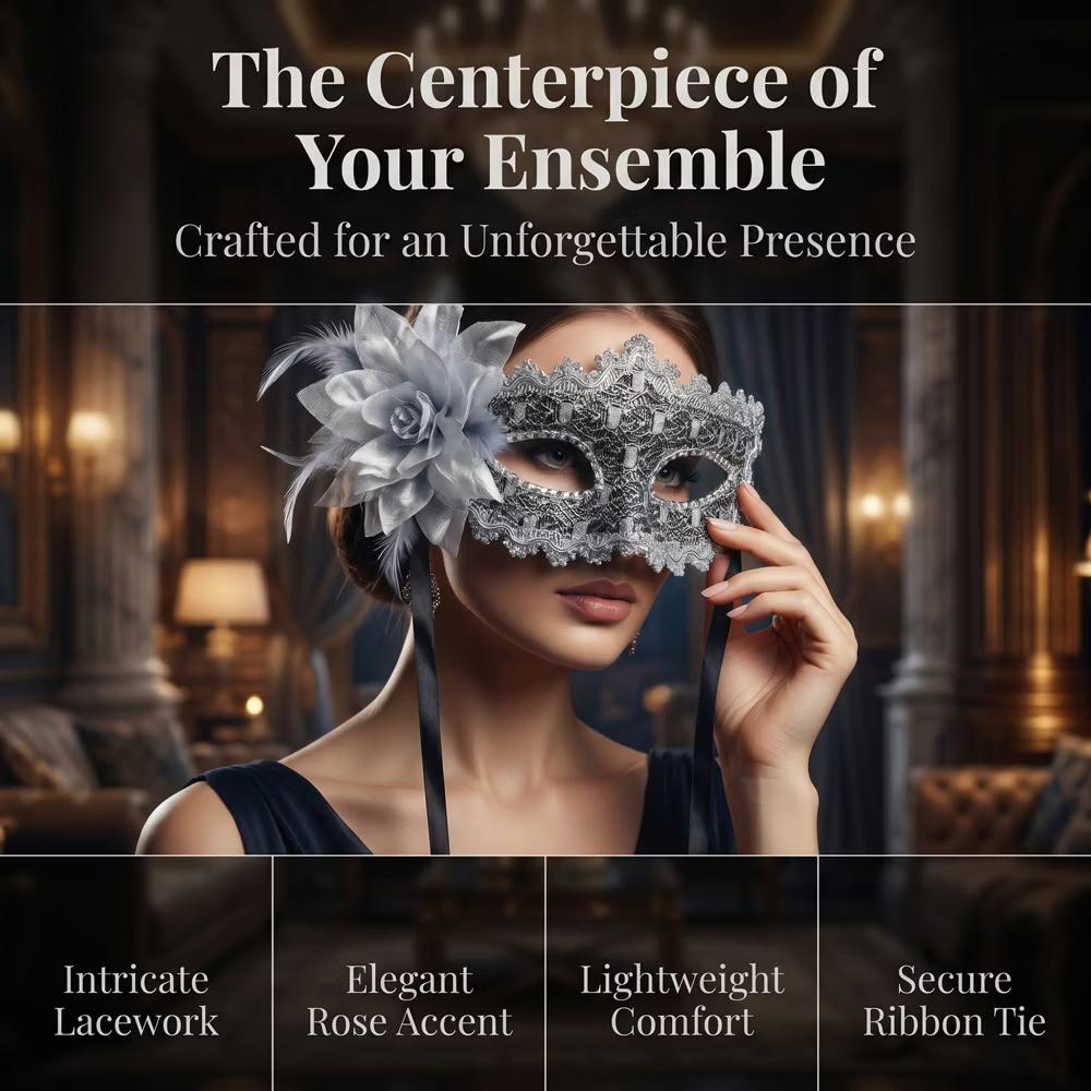 Venetian Masquerade Side Flower Rose Eye Mask for Halloween Costume Party Decor - Image 61