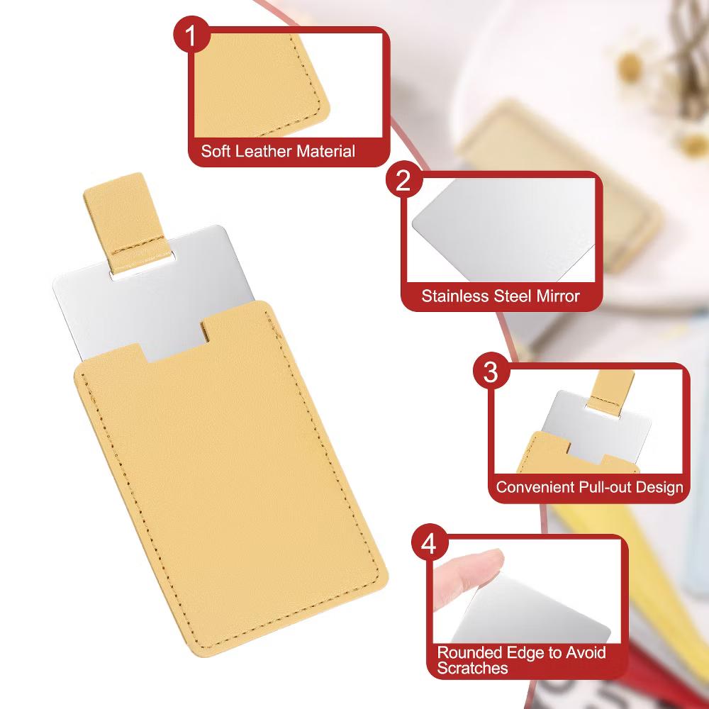 PU Leather Stainless Steel Travel Compact Mini Makeup Mirror - Image 26