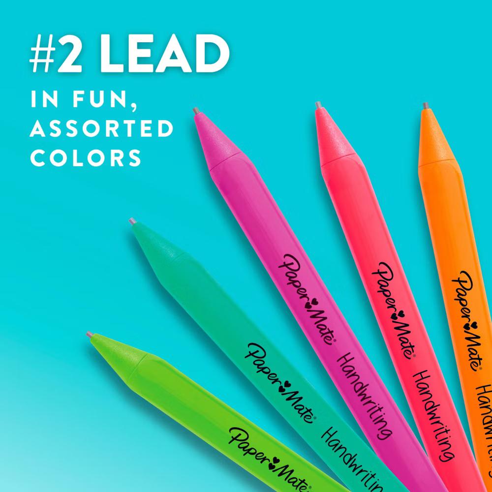 Paper Mate Handwriting 5pk #2 Mechanical Pencils with Eraser and Refill 1.3mm Assorted Colors: School Supplies for Kids - Image 3
