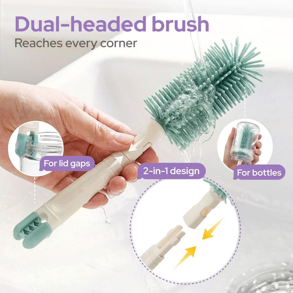 lalalark Baby Bottle Brush Set, 7-in-1 Baby Bottle Cleaner Kit with Silicone Brush, Nipple Brush,Soap Dispenser & Drying Rack, Baby Travel Essential