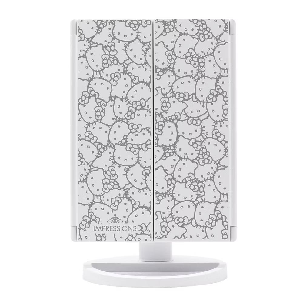Impressions Vanity Trifold LED Makeup Mirror with Magnification, Adjustable Tilt and Catchall Storage Tray