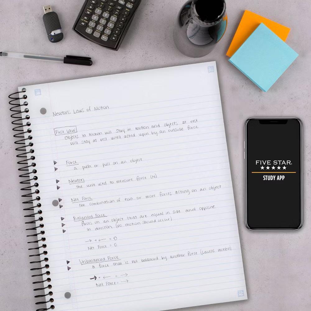 Five Star 170 Sheets College Ruled Notebook Feature Rich Gray: 3 Subject Spiral, 8.5x11", Bleed-Resistant, Perforated Pages - Image 3
