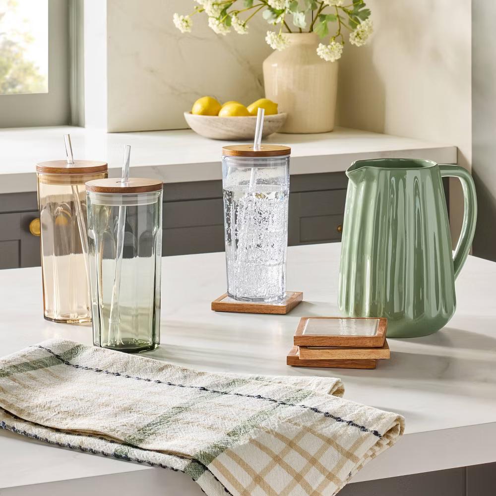21oz Glass Tumbler with Wooden Lid - with Magnolia - Image 4