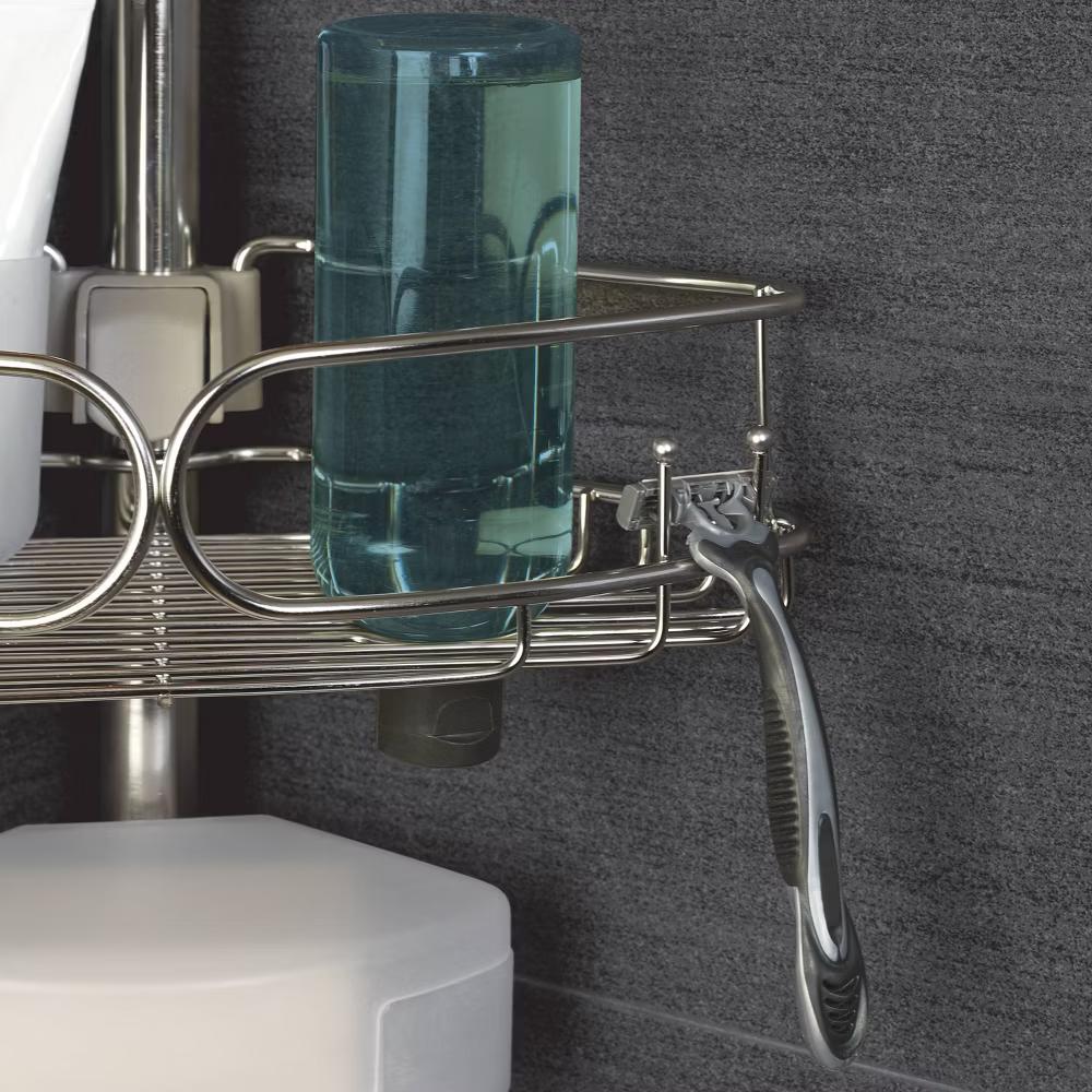 Corner Tension Pole Shower Caddy Stainless Steel - Zenna Home: Rustproof Metal Bath Organizer, 4 Shelves, Adjusts 5' to 9' - Image 5