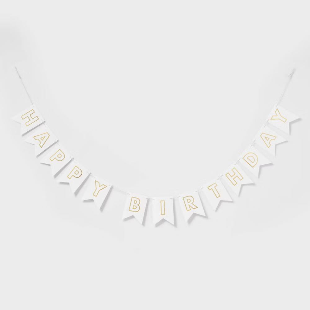 "Happy Birthday" Party Banner White/Gold - Image 4