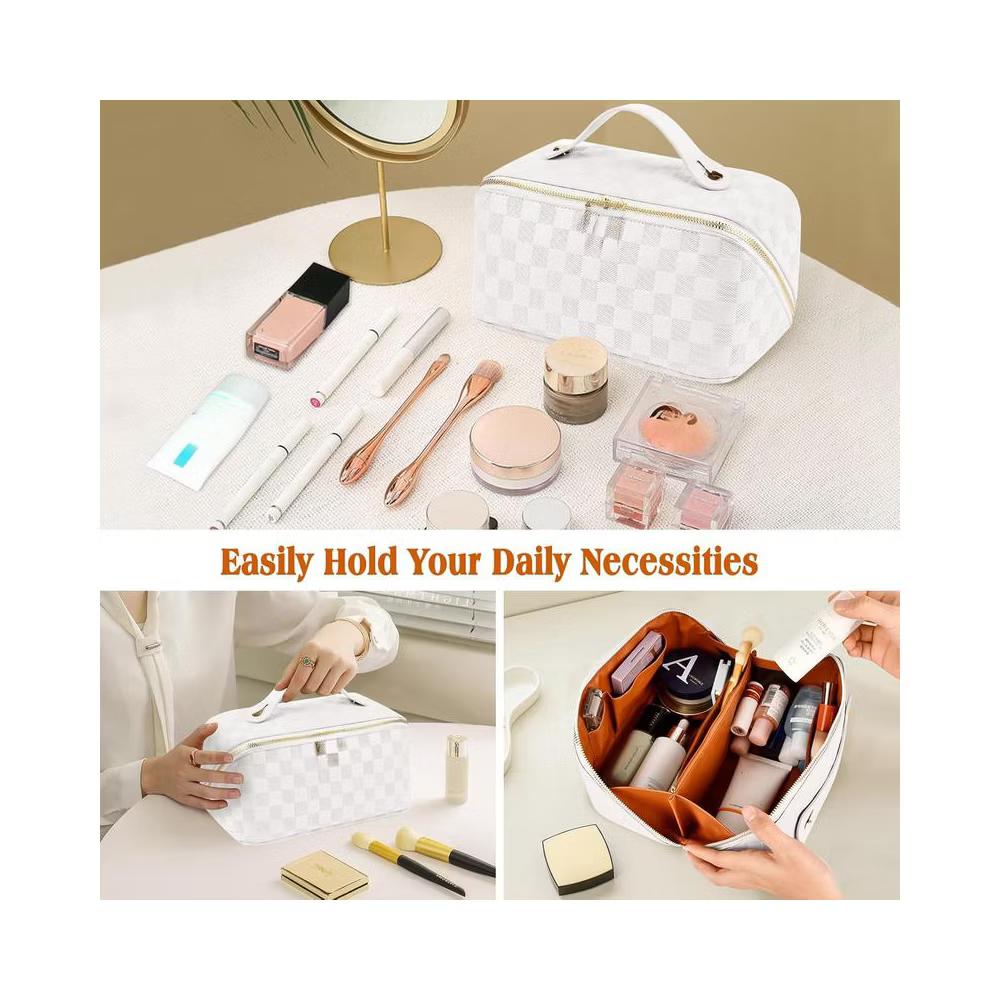 Checkered Makeup Bag, Large Capacity Cosmetic Bag with Handle, Portable Waterproof Travel Toiletry Organizer for Women - Image 17