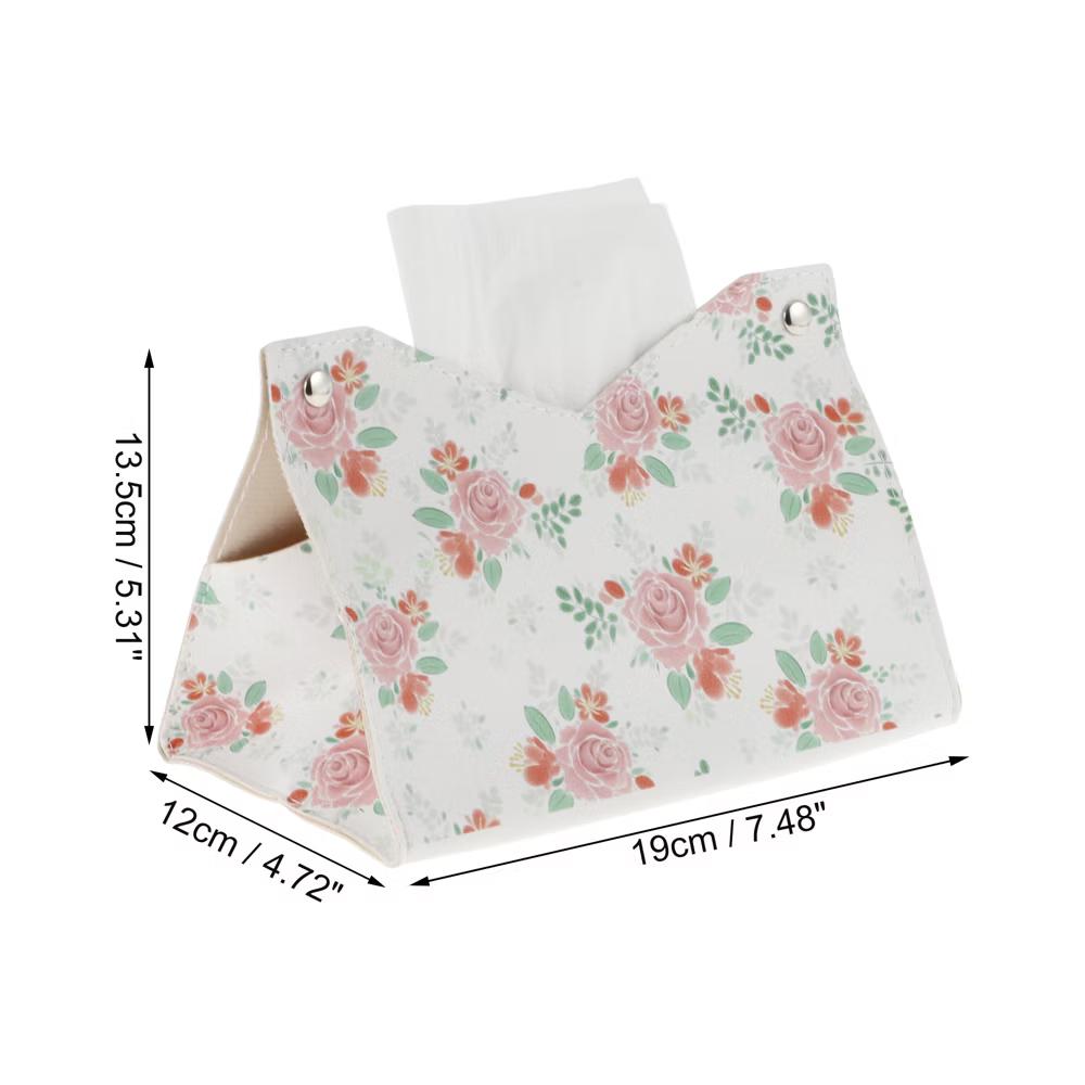 Flower Pattern Tissue Box Cover White Red 1 Pc - Image 2