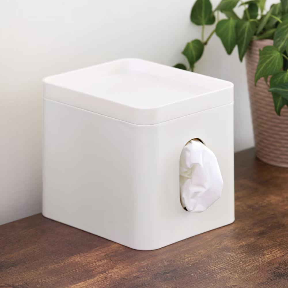 Recycled Plastic Facial Tissue Box Cover with Storage Tray, The Cade Collection – 5" 6" 5.375", Coconut - Image 3