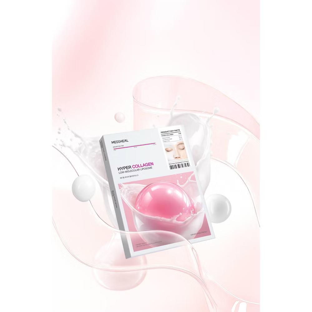 MEDIHEAL Low-Molecular Liposome Hyper Collagen Mask: Hypoallergenic, Sheet Form, Face Application, For Normal & Dry Skin - Image 8