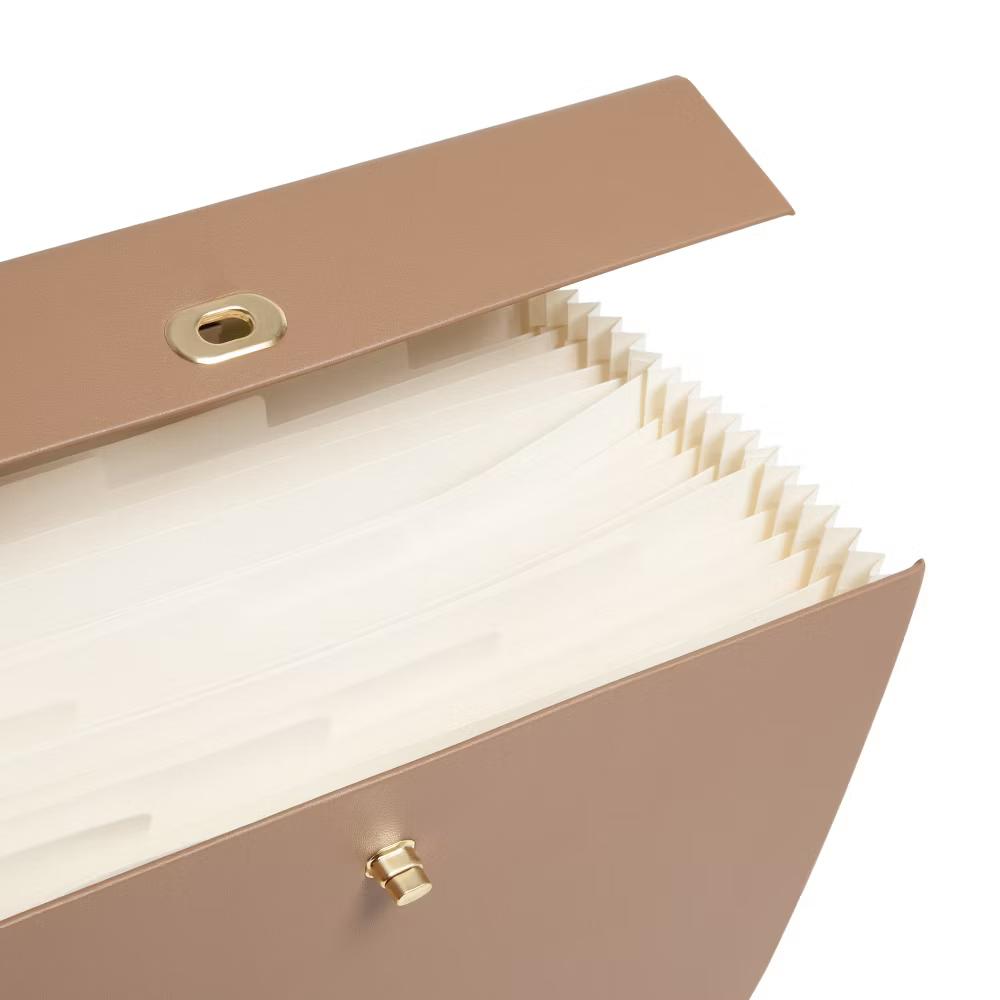 19 Pocket Recycled Pleather Expandable File Light Brown: File Organizer & Holder, Letter Size, Storage Bin - Image 8