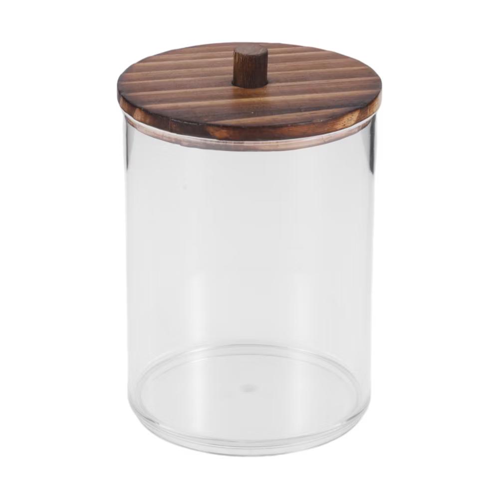 Round Cup Cylindrical Cover Acrylic Cotton Swab Holder Bathroom Transparent Dark Brown 1 Pc - Image 4