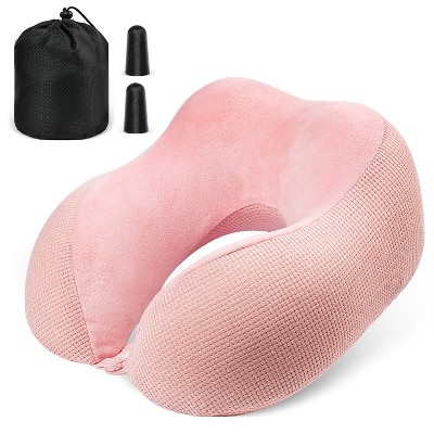 Neck Pillows for Travel Pillow, Travel Neck Pillow Airplane, Foldable Memory Foam Neck Pillow for Car Travel Sleeping with Ear Plugs, Pink - Image 2