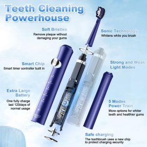 Maison Sonic Electric Toothbrush for Adults and Kids with 8 Brush Heads, Tongue Scraper and Travel Bag