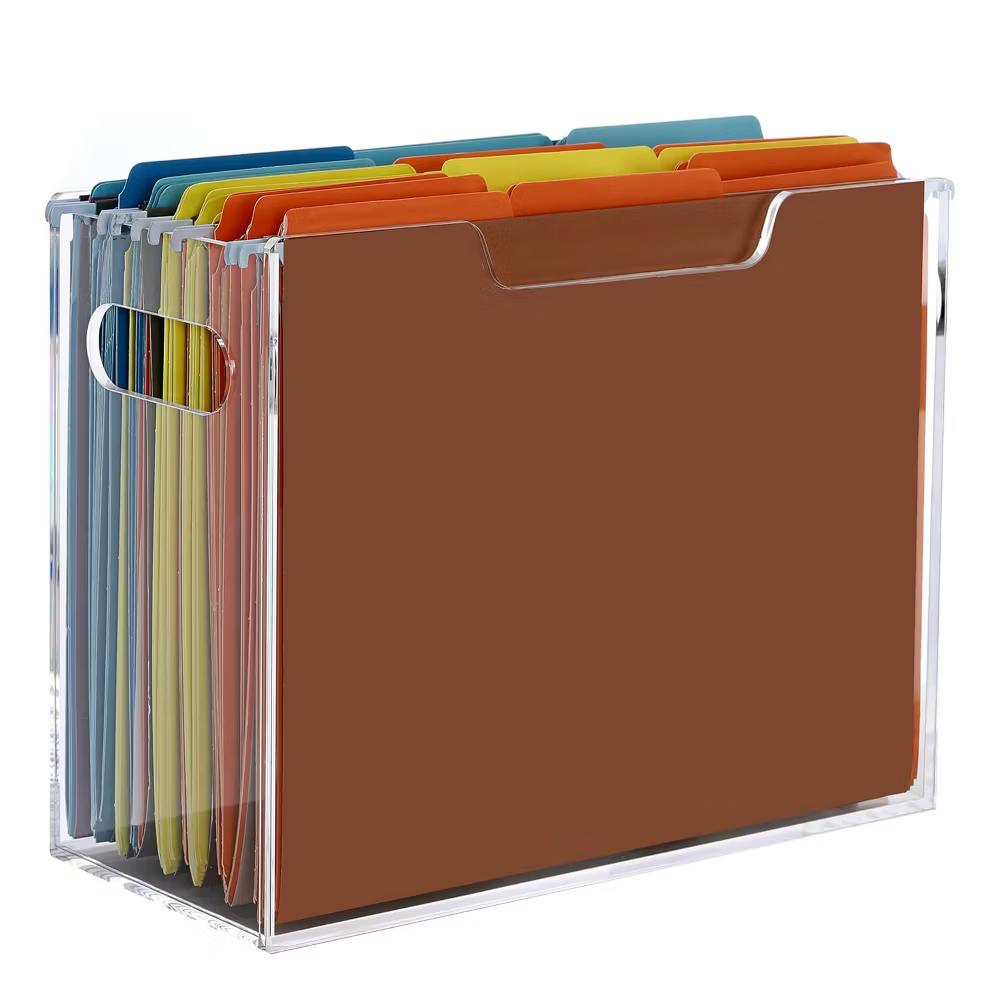 File Organizer Box for Letter Size Hanging Folders, Acrylic Desk File Holder with Portable Handle, Clear Modern Document Storage Rack for Office - Image 10