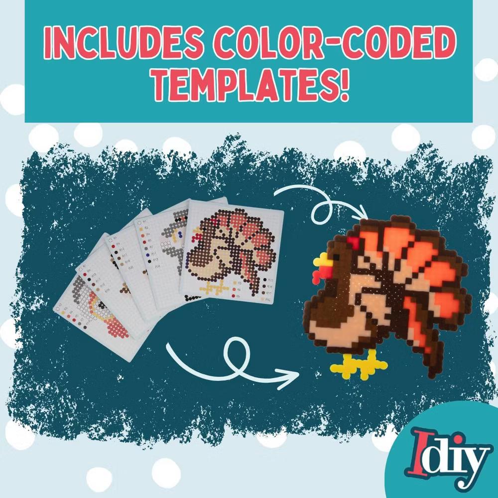 8,000pc DIY Thanksgiving Fuse Bead Craft Kit - 15 Colors, 10 Unique Templates, 4 Peg Boards, Tweezers, Ironing Paper, Case - Works w Perler Beads - Image 3