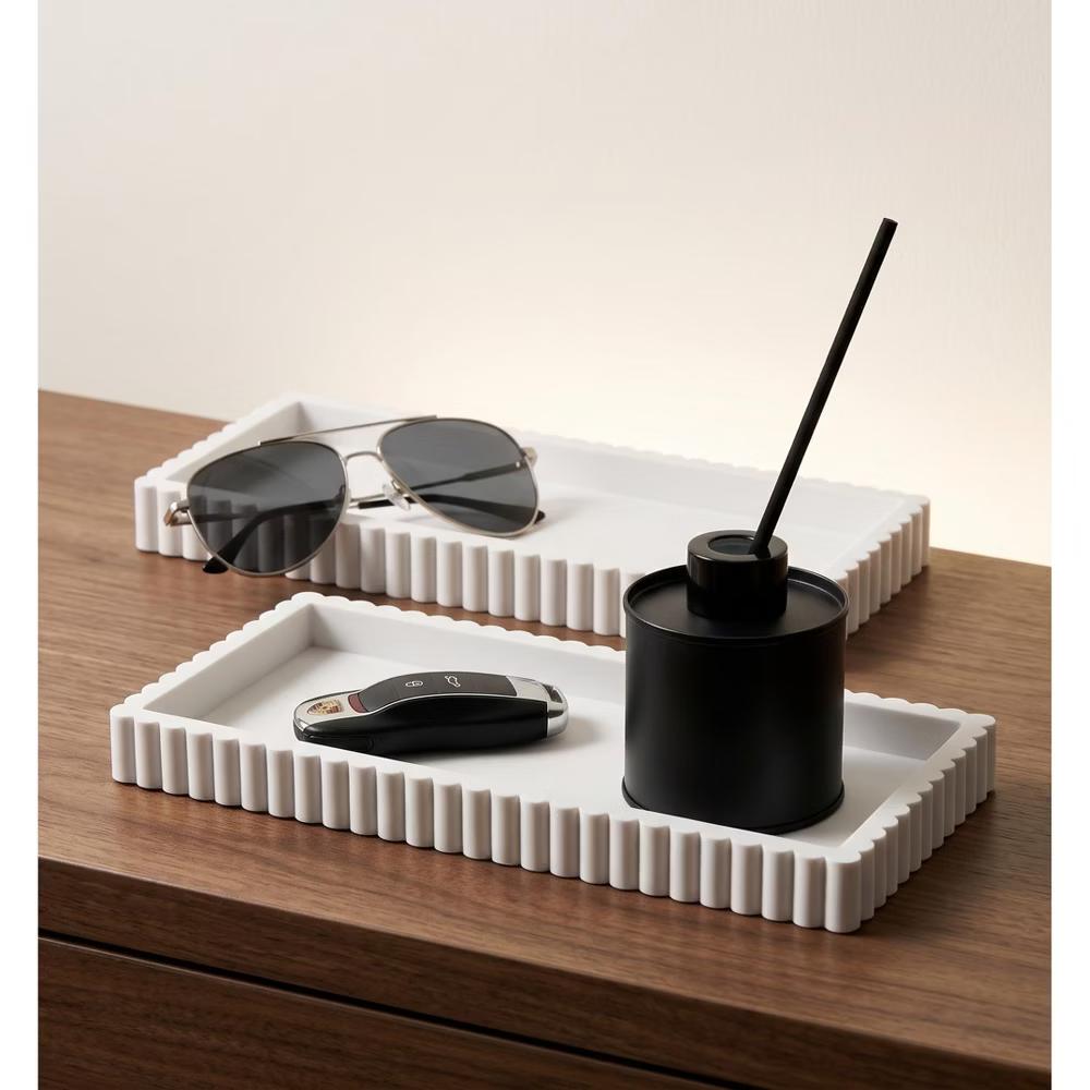 2Pc Round Silicone Vanity Tray Set Decorative Catchall Organizer for Bathroom Countertop Perfume White - Image 30
