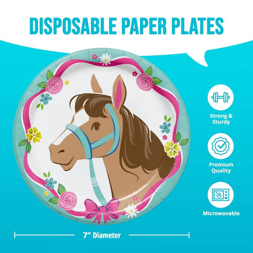 Say Hooray! Horse Charm Dessert Party Disposable Paper Plates 7" - 32ct - Image 2