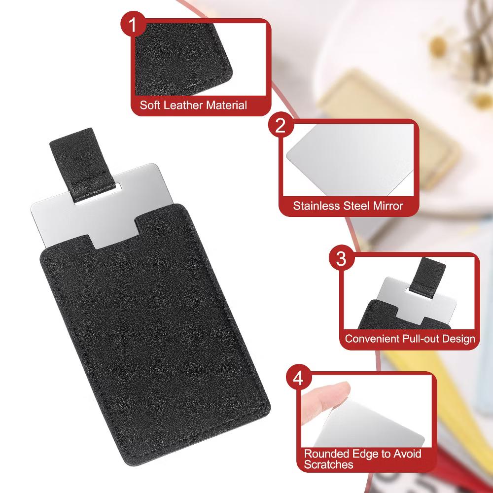 PU Leather Stainless Steel Travel Compact Mini Makeup Mirror - Image 7