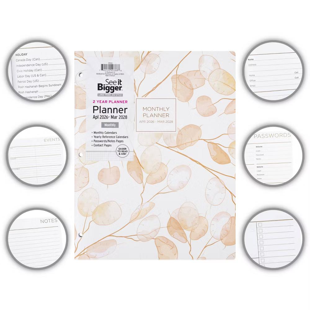 See It Bigger 8.5"x11" April 2026 – March 2028 Monthly Planner Neutral Floral - Image 3