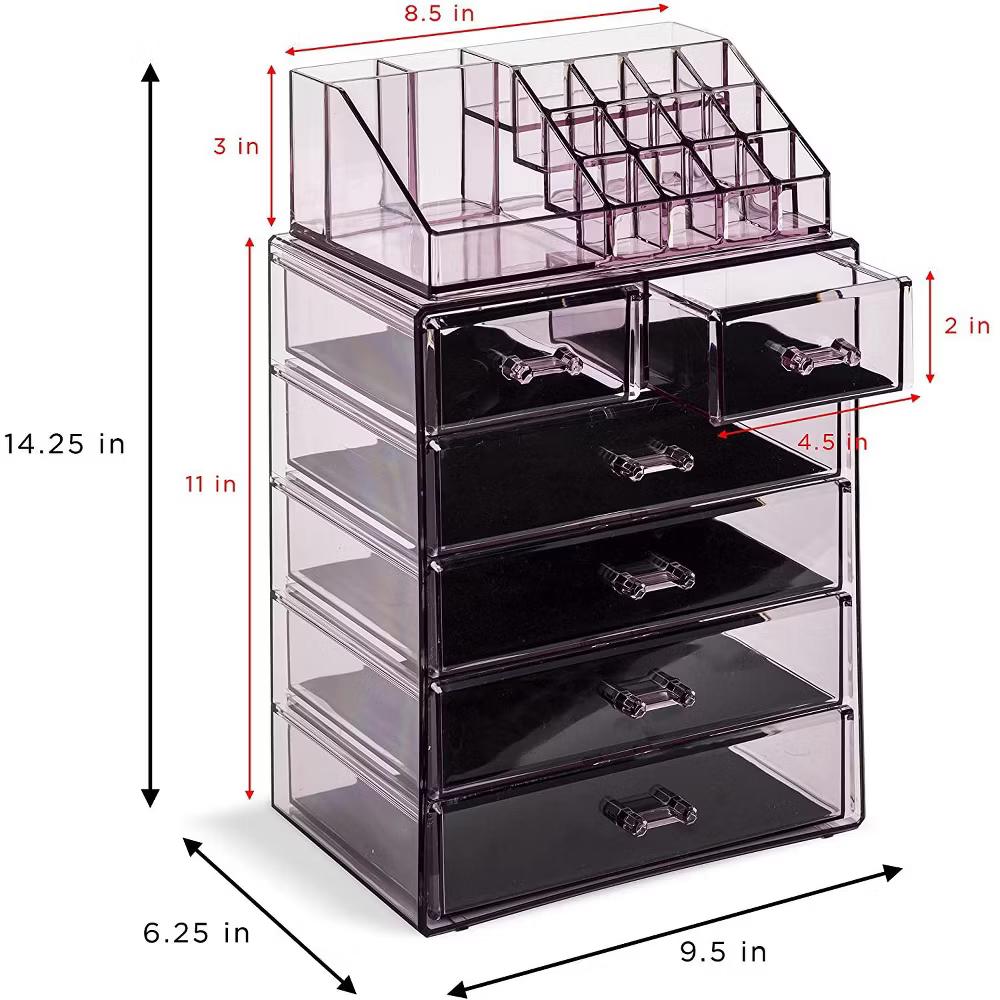2 Piece Acrylic Makeup and Jewelry Storage Organizer Case (6 Drawers and Lipstick Tray) - Image 41