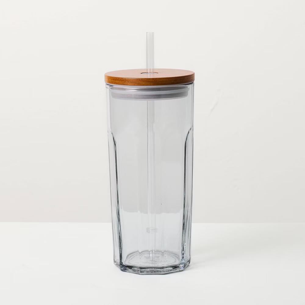 21oz Glass Tumbler with Wooden Lid - with Magnolia - Image 2