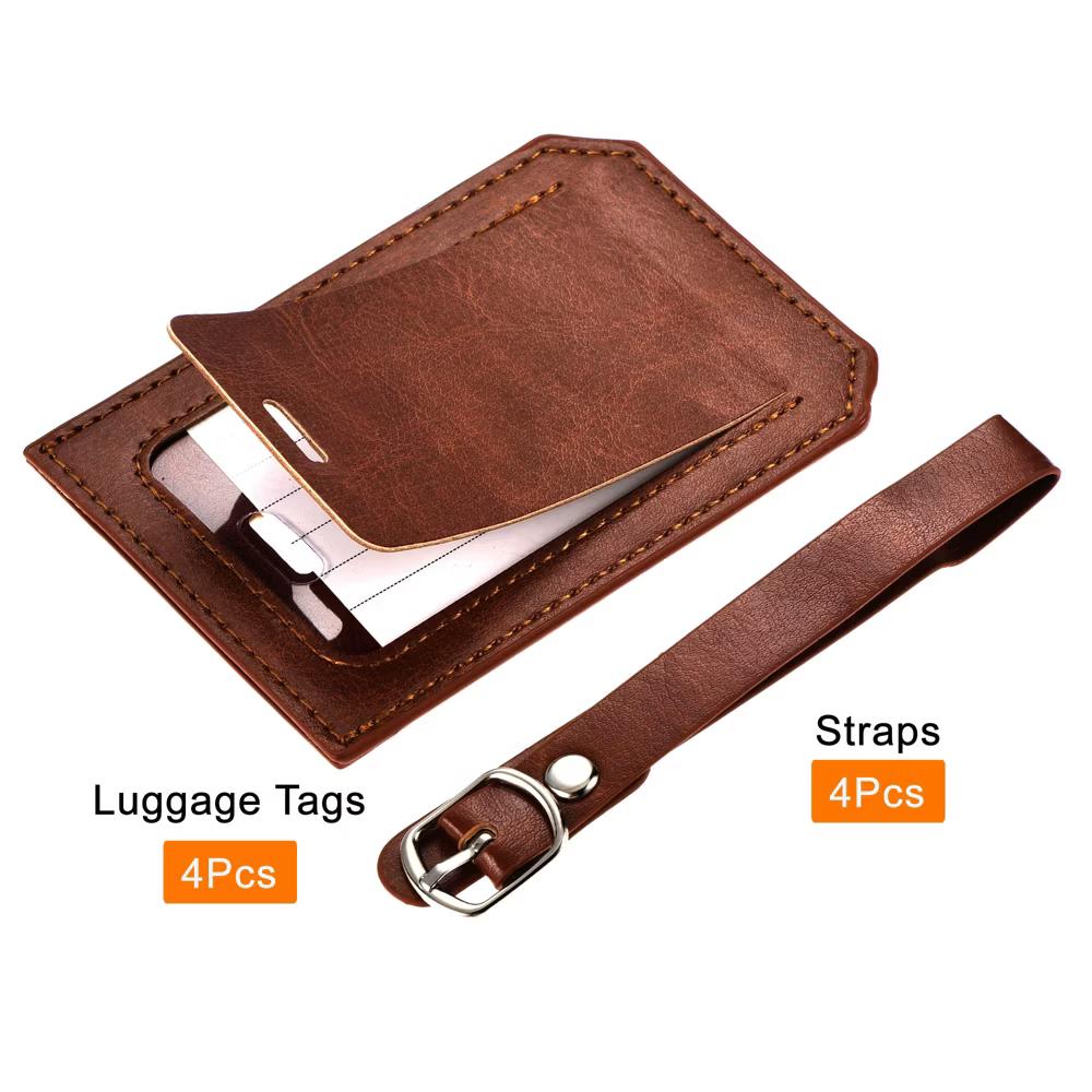Backpack PU Holder Identifier Card Luggage Tag with Strap 4 Pcs - Image 8