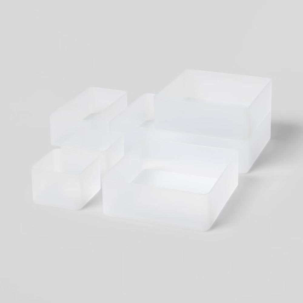6pc Plastic Drawer Organizer Clear - Desk & Office Organization Set, Clear Desk Drawer Organizers