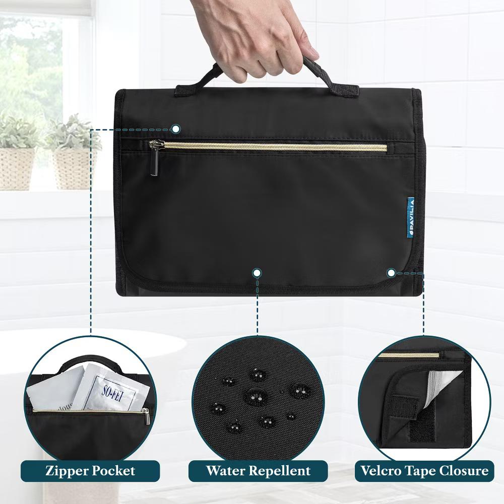Hanging Toiletry Bag Women Men, Travel Kit Foldable Waterproof Organizer, Roll up Cosmetics Makeup Essentials Jewelry Case - Image 3