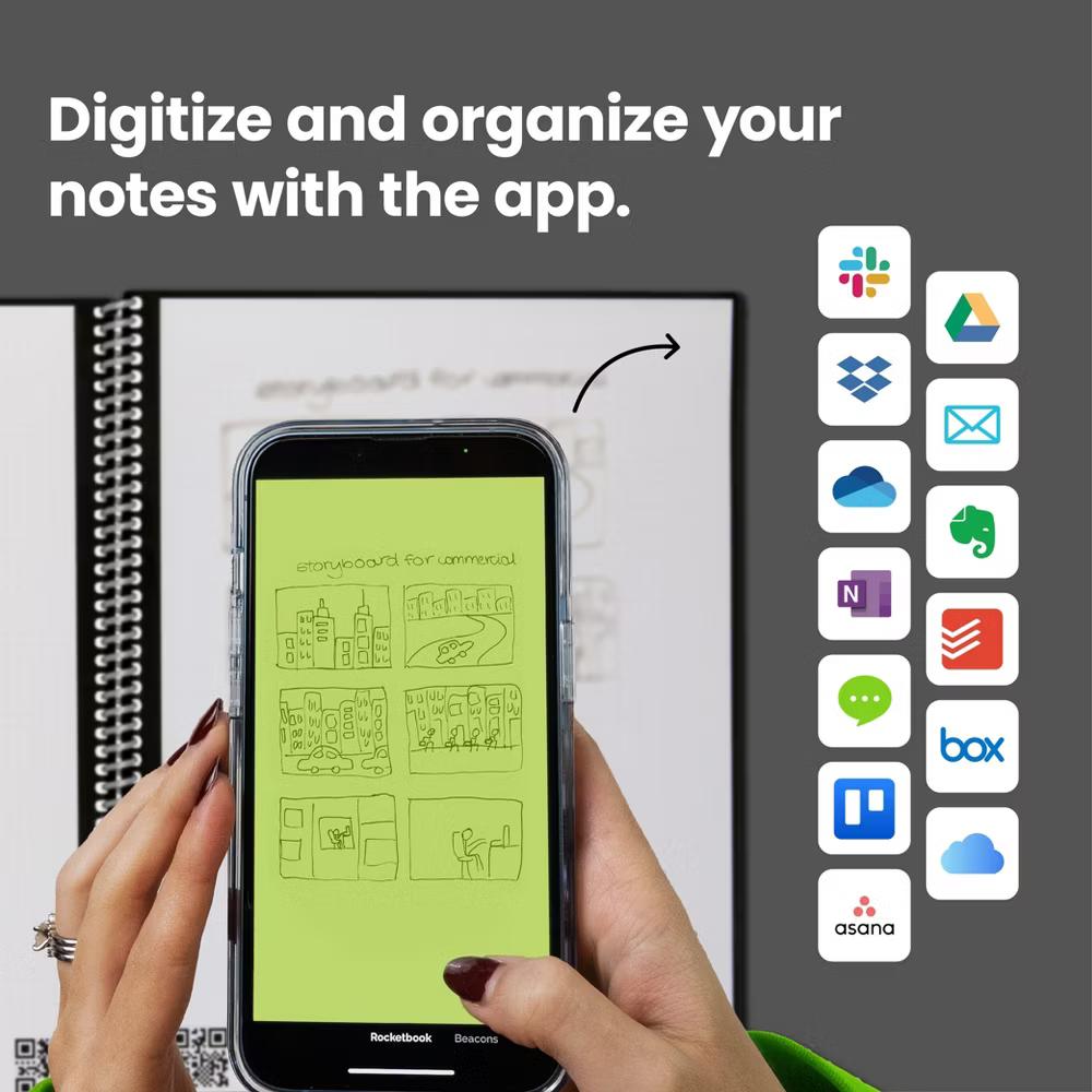Rocketbook Core Reusable Smart Notebook, Letter 8.5" 11", 32 Pages, Lined Pages, Teal, App-Connected Erasable Spiral Notebook with Pen & Cloth - Image 4