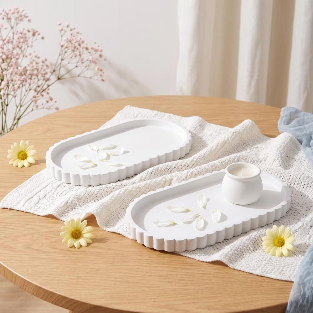 2Pc Round Silicone Vanity Tray Set Decorative Catchall Organizer for Bathroom Countertop Perfume White - Image 94