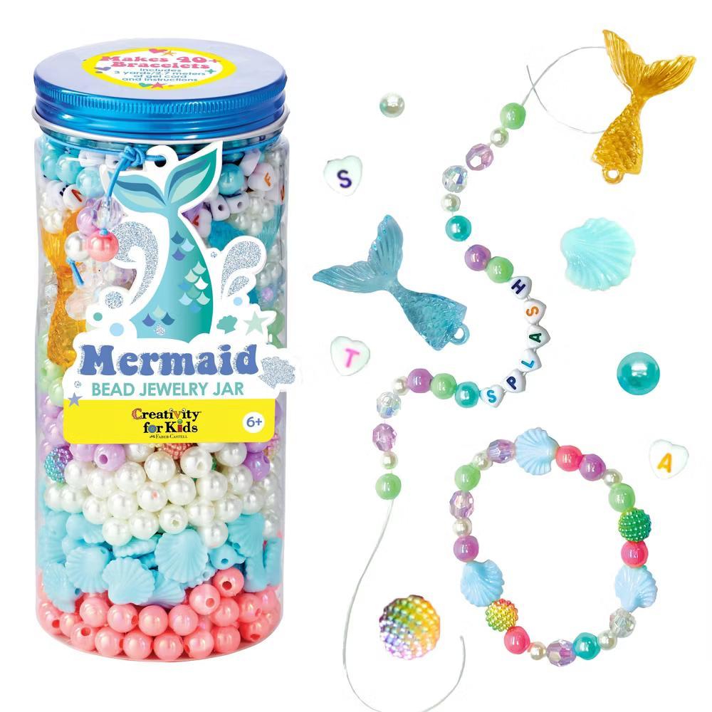 Creativity for Kids Mermaid Bead Jewelry Jar: Craft Kit with Beads & Cord for Ages 6 - Image 8