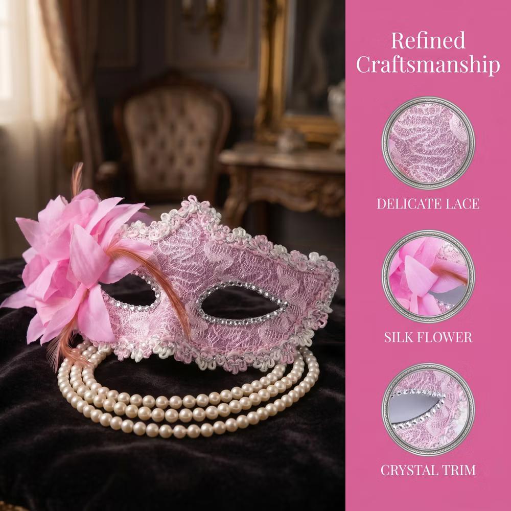 Venetian Masquerade Side Flower Rose Eye Mask for Halloween Costume Party Decor - Image 35