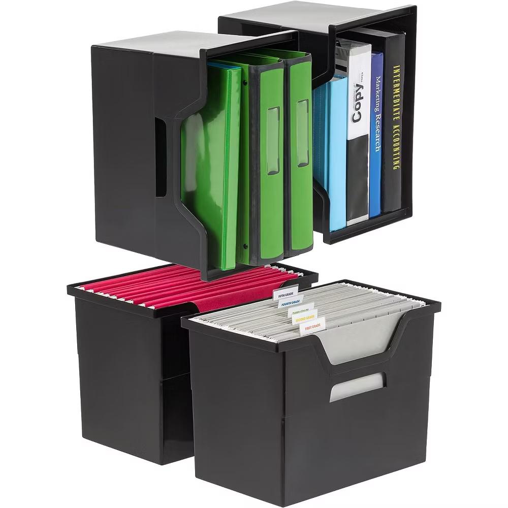 USA Portable Letter Size Desktop File Box with Open Lid, Side Handles, Hanging File Folders - Image 4